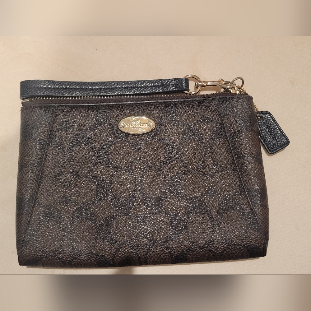 Coach Signature Black and Brown Wristlet 8" × 5"